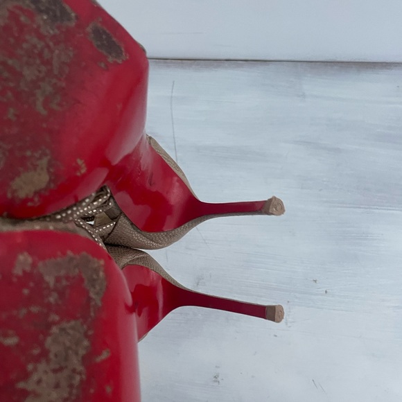 Christian Louboutin Gold/Brown Textured Suede Open-Toe Strappy Cage Sandals - Picture 11 of 12